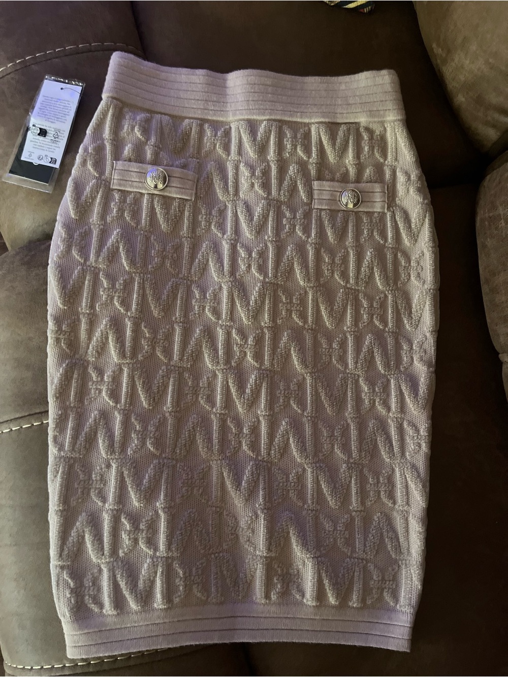 Guess by Marciano Tan Embroidered Knit Pencil Skirt